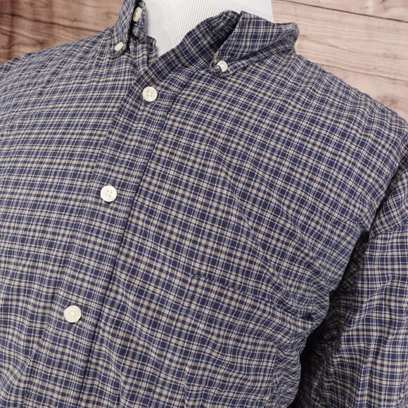 EDDIE BAUER LONG SLEEVE DARK BLUE PLAID BUTTON DOWN SHIRT MENS SIZE XL TALL XLT - Picture 2 of 7